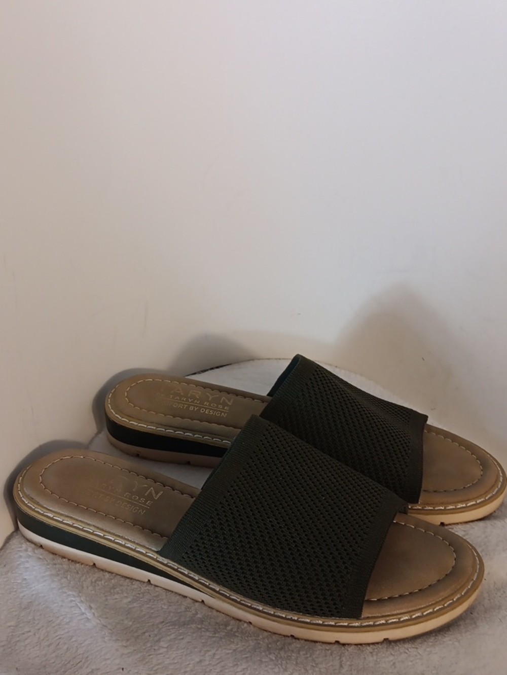 Casual Slide Sandals in Dark Green - Comfort Footwear